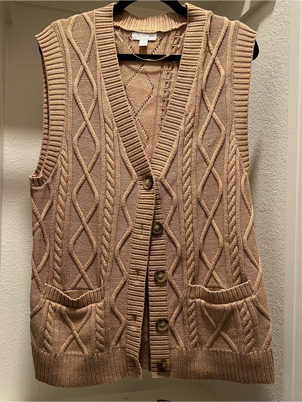 Charter Club Cable Knit Sweater Vest in Brown Large Like New